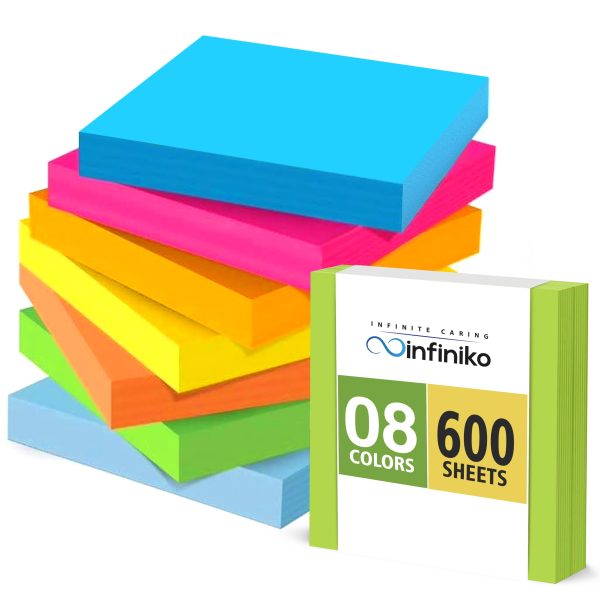 (6 Pack) Sticky Notes 3x3 in Bright Colored Super Self Sticky Pads - 100 Sheets/Pad - Easy to Post for School, Office Supplies, Desk Accessories